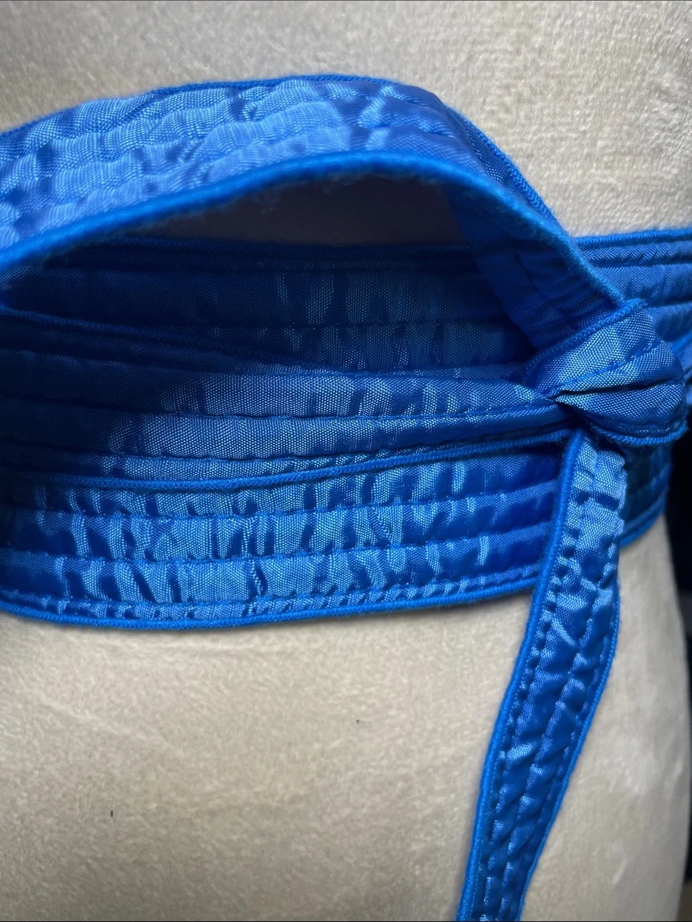 Blue Quilted Obi Waist Belt Tie-Front Accent 73”